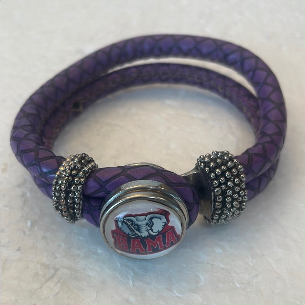Purple Bama Bracelet university of Alabama snap charms elephant baseball